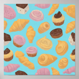 Seamless Flat Color Undulating Pastry Pattern Poster