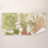 Seamless floral pattern. Green foliage,  pink gera Badhanddoek (Badhanddoek)