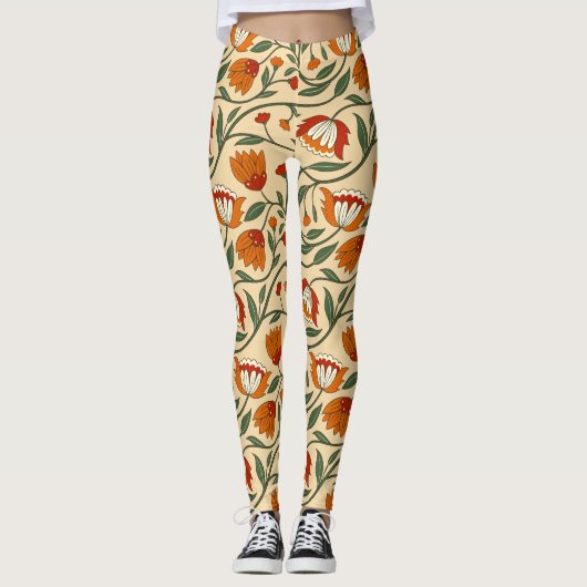 Seamless floral pattern in beige background leggings (Voorkant)