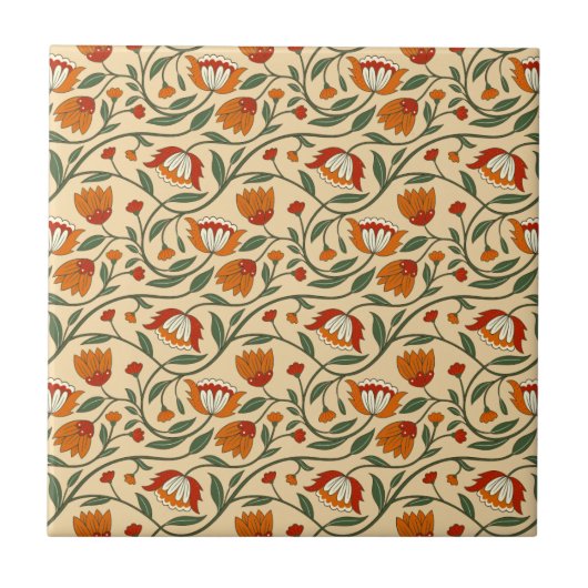 Seamless floral pattern in beige background tegeltje (Voorkant)