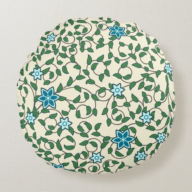 Seamless floral pattern on beige background rond kussen (Voorkant)