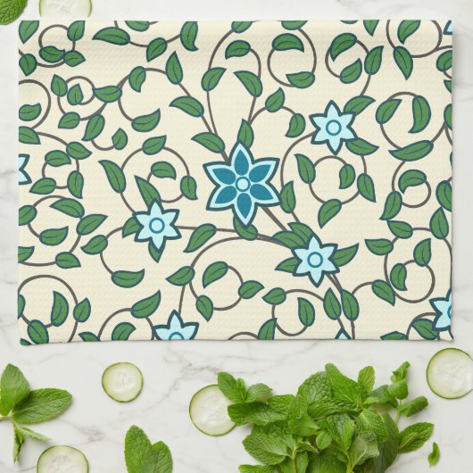 Seamless floral pattern on beige background theedoek (Gevouwen)