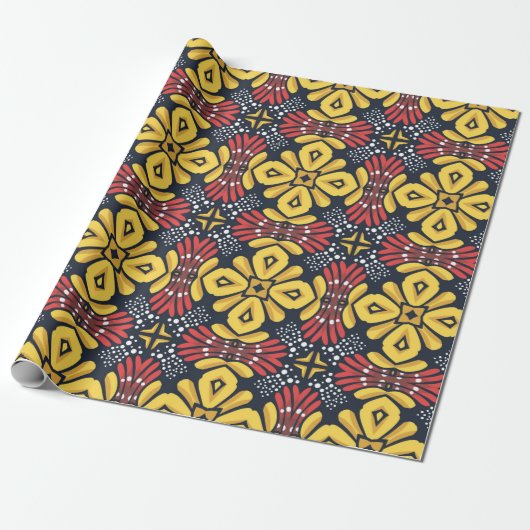 Seamless floral pattern on black background cadeaupapier (Uitgerold)