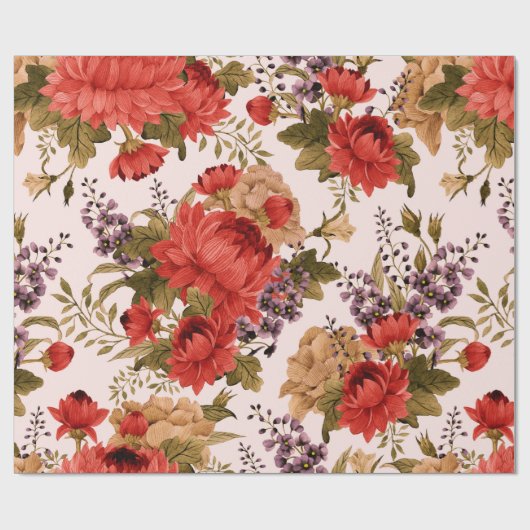 Seamless floral pattern roses with chrysanthemum a cadeaupapier (Vlak)