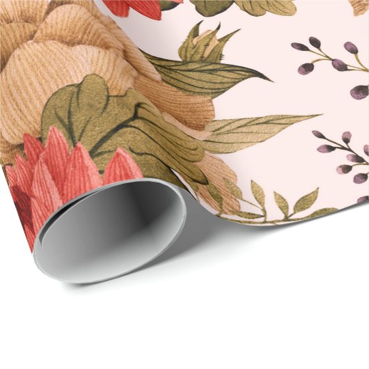 Seamless floral pattern roses with chrysanthemum a cadeaupapier (Rol Hoek)