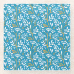 Seamless Floral Pattern: White and Gold on Blue Glazen Onderzetter<br><div class="desc">Seamless floral pattern with white and gold stylized plants on a blue background. The design is symmetrical with a refreshing,  elegant feel.</div>