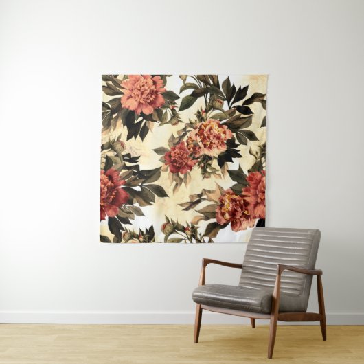 Seamless floral pattern with red and orange roses  wandkleed (In situ)
