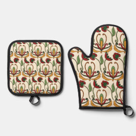 Seamless floral pattern with red and yellow  ovenwant & pannenlap set