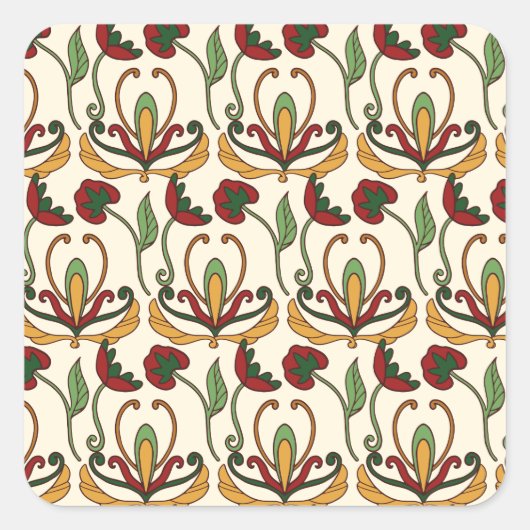 Seamless floral pattern with red and yellow  vierkante sticker (Voorkant)