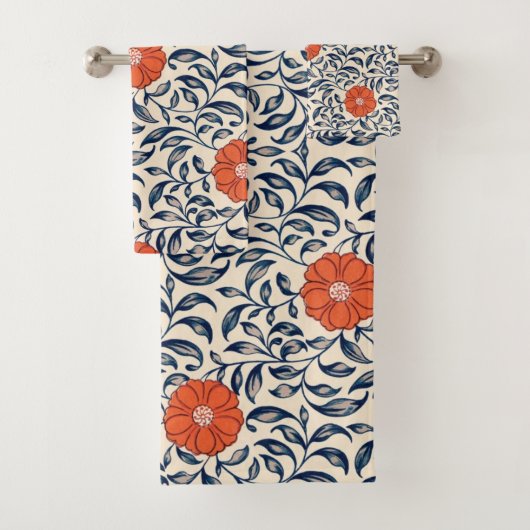 Seamless floral pattern with vibrant orange flower bad handdoek (Insitu)