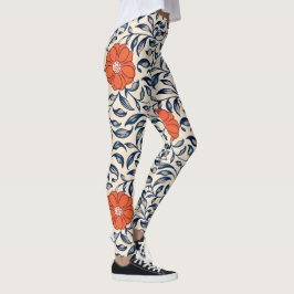 Seamless floral pattern with vibrant orange flower leggings