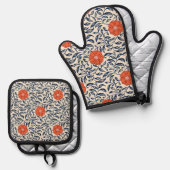 Seamless floral pattern with vibrant orange flower ovenwant & pannenlap set (Voorkant / Achterkant)