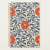 Seamless floral pattern with vibrant orange flower