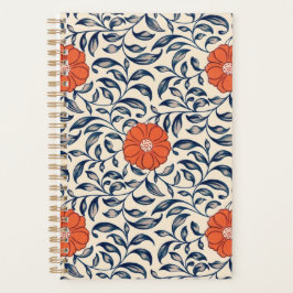 Seamless floral pattern with vibrant orange flower planner