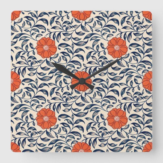 Seamless floral pattern with vibrant orange flower vierkante klok (Voorkant)