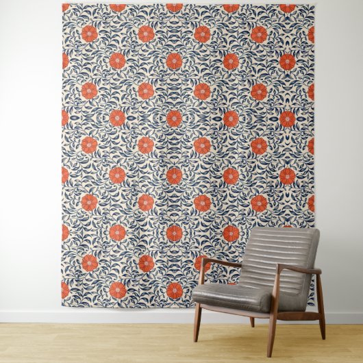 Seamless floral pattern with vibrant orange flower wandkleed (In situ)