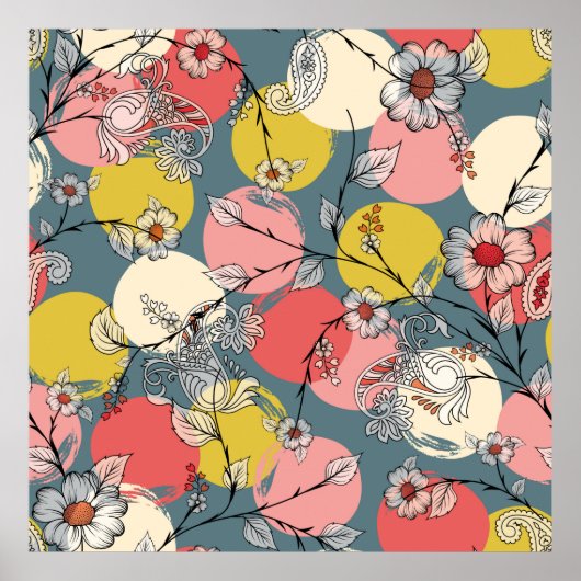 Seamless flower pattern on backgroundfloral, patte poster (Voorkant)