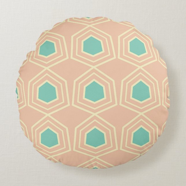 Seamless geometric pattern with teal pentagons rond kussen (Voorkant)