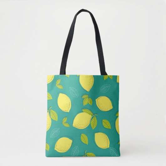 Seamless Hand Drawn Lemon with Leaves Pattern in B Tote Bag (Voorkant)