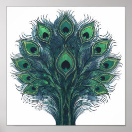 Seamless High-Contrast Peacock Plume Pattern Poster