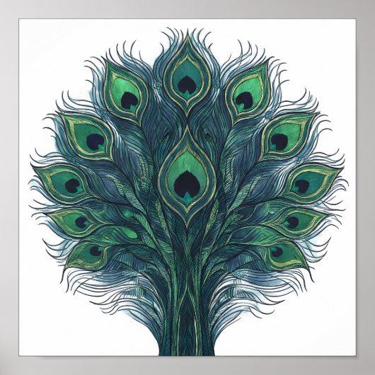 Seamless High-Contrast Peacock Plume Pattern Poster (Voorkant)