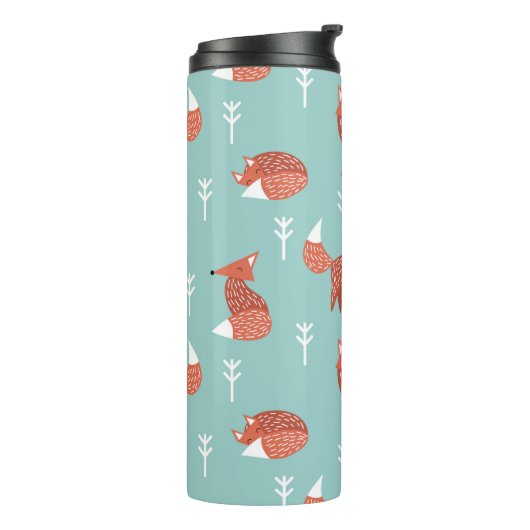 Seamless illustration pattern with cute orange fox thermosbeker (Gedraaid links)