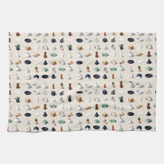 Seamless isometric patterns of vases plants theedoek (Horizontaal)