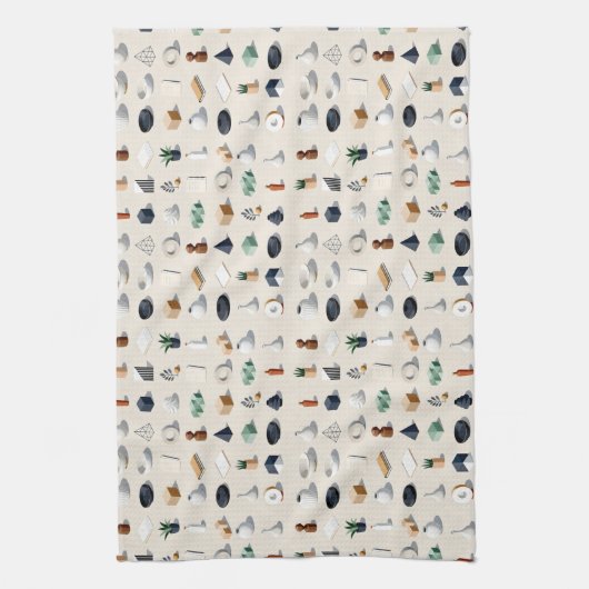 Seamless isometric patterns of vases plants theedoek (Verticaal)