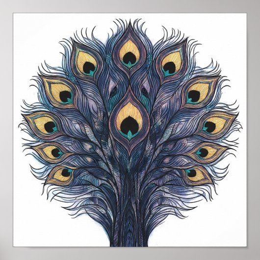 Seamless Macro Peacock Feather Fabric Pattern Poster (Voorkant)