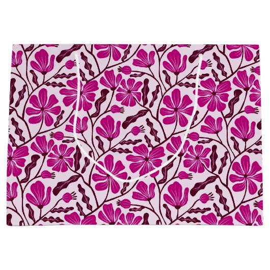 Seamless Magenta Mid-Century Modern Floral Pattern Groot Cadeauzakje (Voorkant)