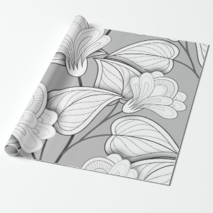 Seamless Monochrome Floral Pattern. Hand Drawn Flo Cadeaupapier