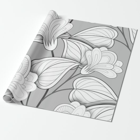 Seamless Monochrome Floral Pattern. Hand Drawn Flo Cadeaupapier (Uitgerold)