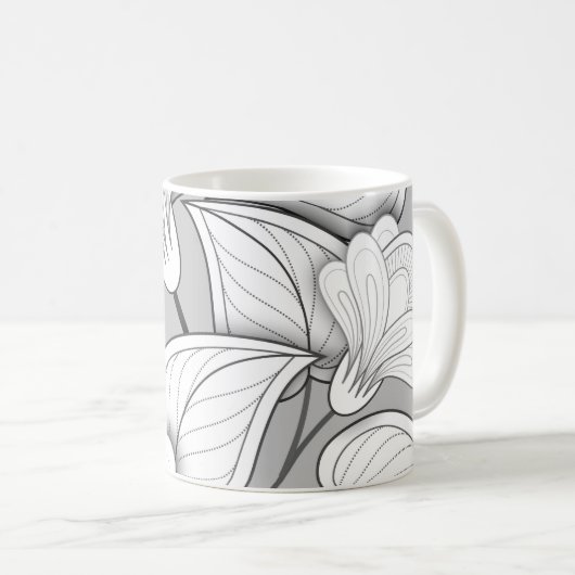 Seamless Monochrome Floral Pattern. Hand Drawn Flo Koffiemok (Voorkant rechts)