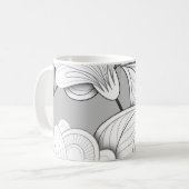 Seamless Monochrome Floral Pattern. Hand Drawn Flo Koffiemok (Voorkant links)