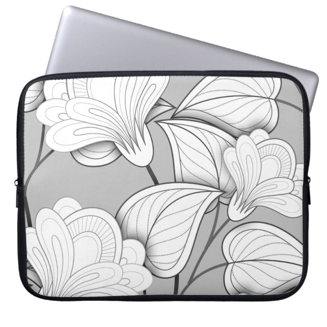 Seamless Monochrome Floral Pattern. Hand Drawn Flo Laptop Sleeve (Voorkant)
