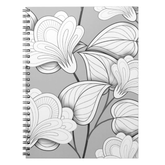 Seamless Monochrome Floral Pattern. Hand Drawn Flo Notitieboek (Voorkant)