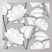 Seamless Monochrome Floral Pattern. Hand Drawn Flo Poster (Voorkant)