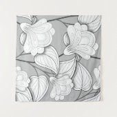 Seamless Monochrome Floral Pattern. Hand Drawn Flo Wandkleed (Voorkant (horizontaal))