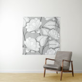 Seamless Monochrome Floral Pattern. Hand Drawn Flo Wandkleed (In situ)