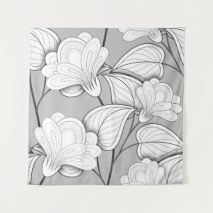 Seamless Monochrome Floral Pattern. Hand Drawn Flo Wandkleed
