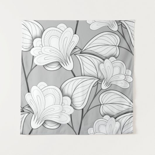 Seamless Monochrome Floral Pattern. Hand Drawn Flo Wandkleed (Voorkant)
