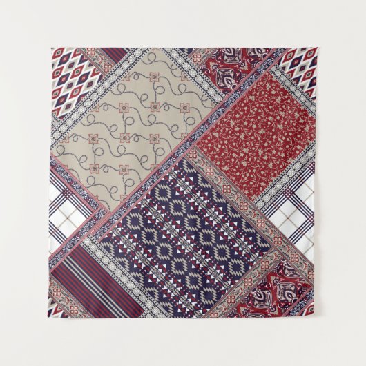 Seamless patchwork pattern on navy patchwork, abst wandkleed (Voorkant (horizontaal))