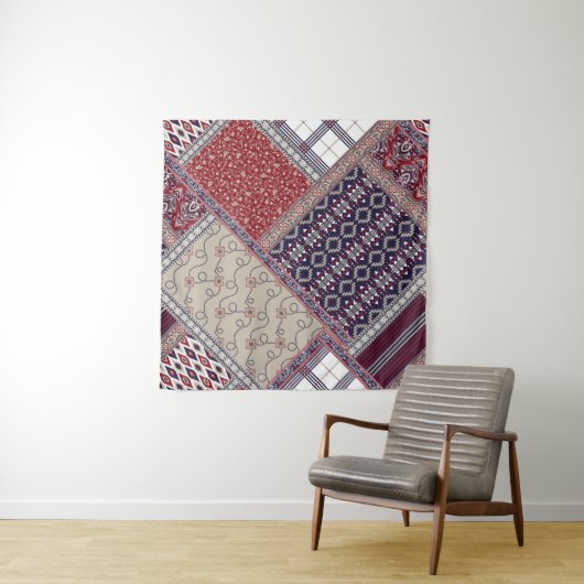 Seamless patchwork pattern on navy patchwork, abst wandkleed (In situ)