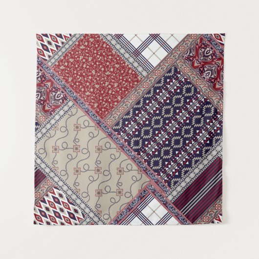 Seamless patchwork pattern on navy patchwork, abst wandkleed (Voorkant)