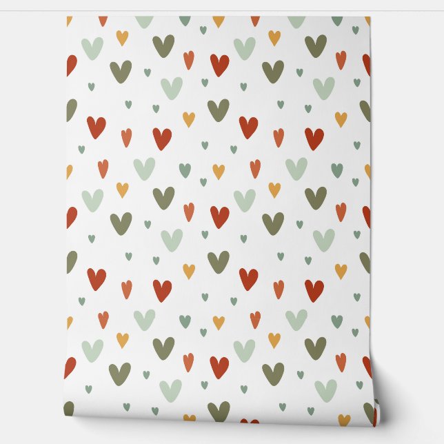 Seamless pattern colorful pastel hearts behang (Afrollen)