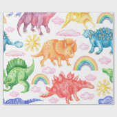 Seamless pattern depicting colored dinosaurs, rain cadeaupapier (Vlak)