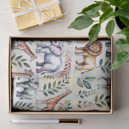 Seamless pattern featuring elephants lions tissuepapier (Geschenk)