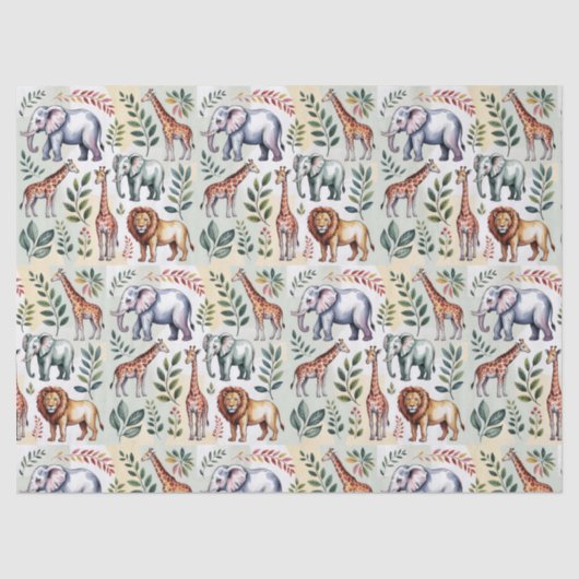 Seamless pattern featuring elephants lions tissuepapier (Voorkant)