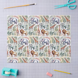 Seamless pattern featuring elephants lions tissuepapier