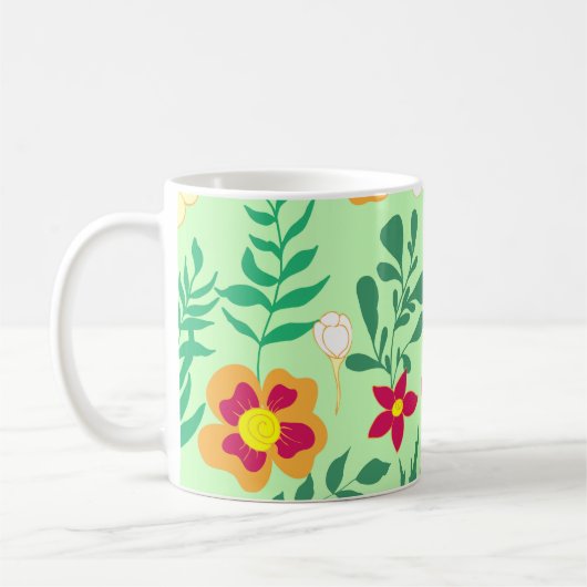 Seamless pattern flower and leaveshome decor, back koffiemok (Links)